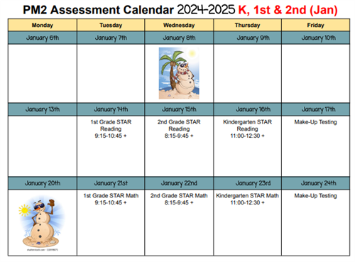 Assessment Calendar January